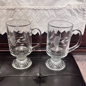 Set of 2 Vtg Princess House Etched Irish Coffee Mugs of the Heritage Collection